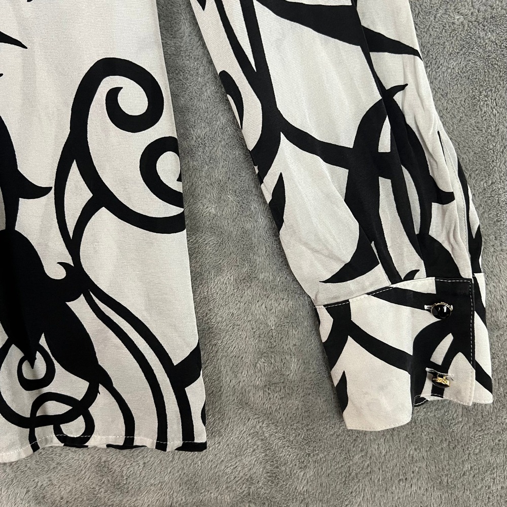 St John Blouse Womens 8 Black White Abstract Pleated Long Sleeve Career - Picture 5 of 12